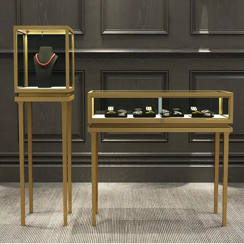 H2c546819c4384341945705ff198c1442R.jpg Luxury New Lacquered Stainless Steel Jewelry Showcase Gold Silver Diamond Jade Watches Display Case Counter - Image 1
