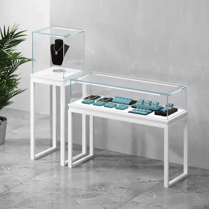 H5da91834783c4b819319d3cf834f6c19g.jpg Customizable Luxury Display Case for Jewelry Jade Rings-Stainless Steel Aluminum Alloy Transparent Glass Showcase Antique Style - Image 1