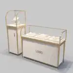 Luxury High-End Transparent Glass Showcase for Jewelry Watches Jade Antiques-Gold Silver Stainless Steel