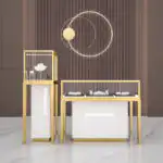 Customizable Modern MDF LED Gold Glass Counter Showcase Retail Store Mall Shop Design for Silver Jewelry Display Cabinet