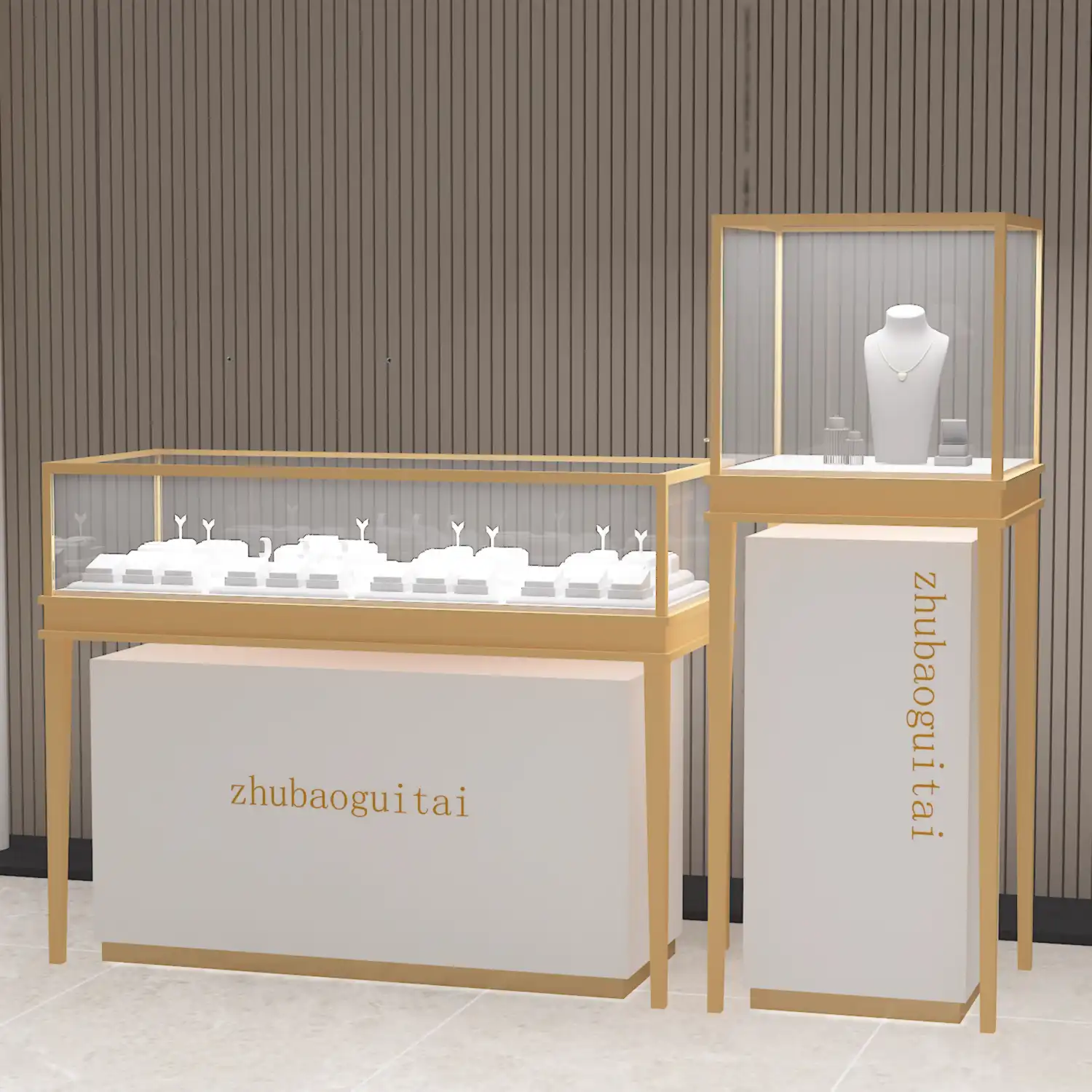 H92551b1b31ac4255aac06d4f624954fcg.jpg Customizable Stainless Steel Silver Jewelry Showcase Display Cabinet Retail Store Diamond Antique Gold Jade Glass Counter Design - Image 1