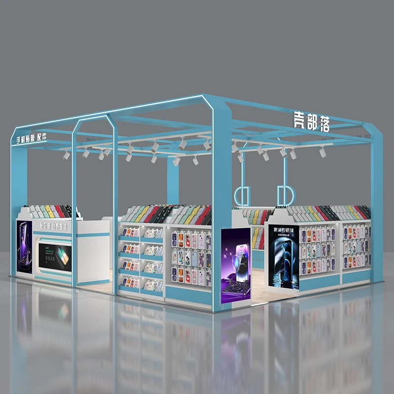 H925ff6abd6cd47b8b8bc7795a3cac2e09.webp Customizable for Durable Metal Acrylic Glass Wood Retail Display Racks Kiosk Cell Phone Accessories Mobile Phone Repair Store - Image 1