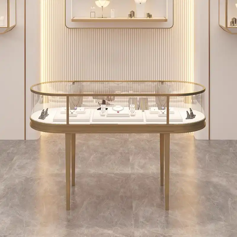 H9ad603529373499c8abbb7192f3c51e5N.jpg Luxury High-End Transparent Glass Showcase Gold Silver Stainless Steel Display Cabinet for Jewelry Antiques Other Valuable Items - Image 1