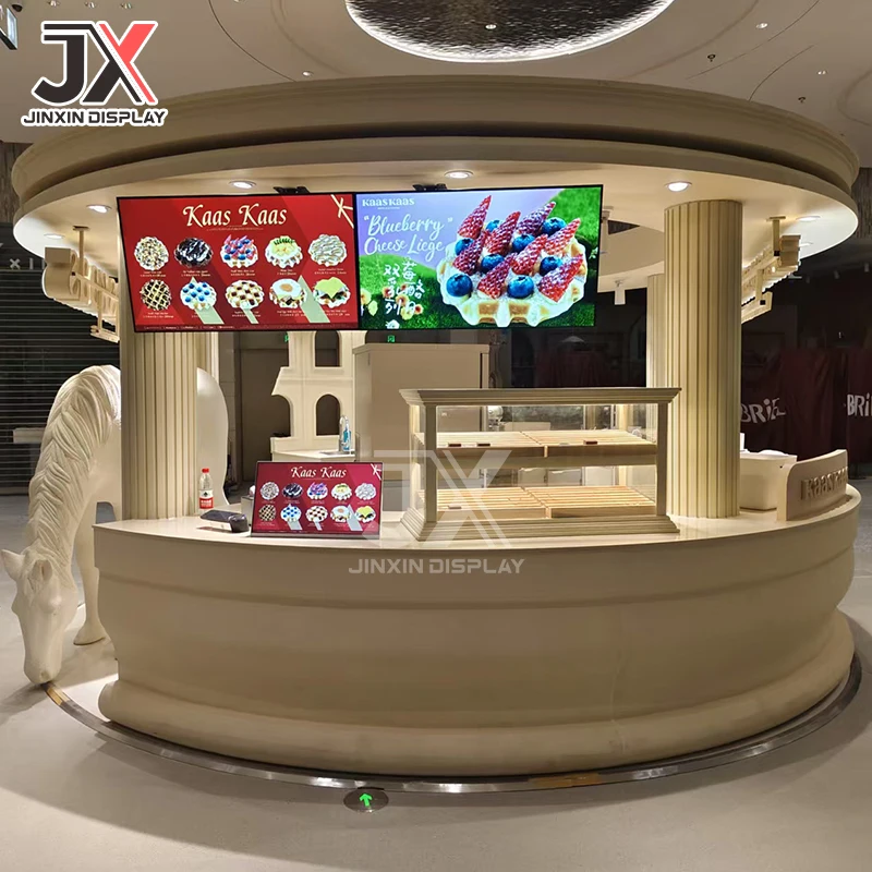 H9cd6405f8e684fb8be8d80c0429cbfb1Q.webp Customizable LED Light MDF Cake Shelf Display Cabinet Shufulei Puff Furniture Waffle Counter Rack Showcases for Shopping Malls - Image 1