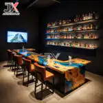 Factory Custom Epoxy Resin Rectangular LED Lit River Table Shop Furniture Bar Coffee Restaurant Counter Design Retail Showcase