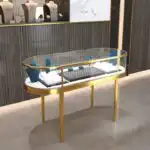 Modern Luxury LED Light Jewelry Watch Display Showcase Durable Stainless Steel MDF Glass Gold Metal Frame for Mall Retail Store