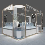 Boutique Modern MDF Glass Perfume Kiosk Booth LED Lighting Display Stand for Store Cosmetics Mall Kiosk