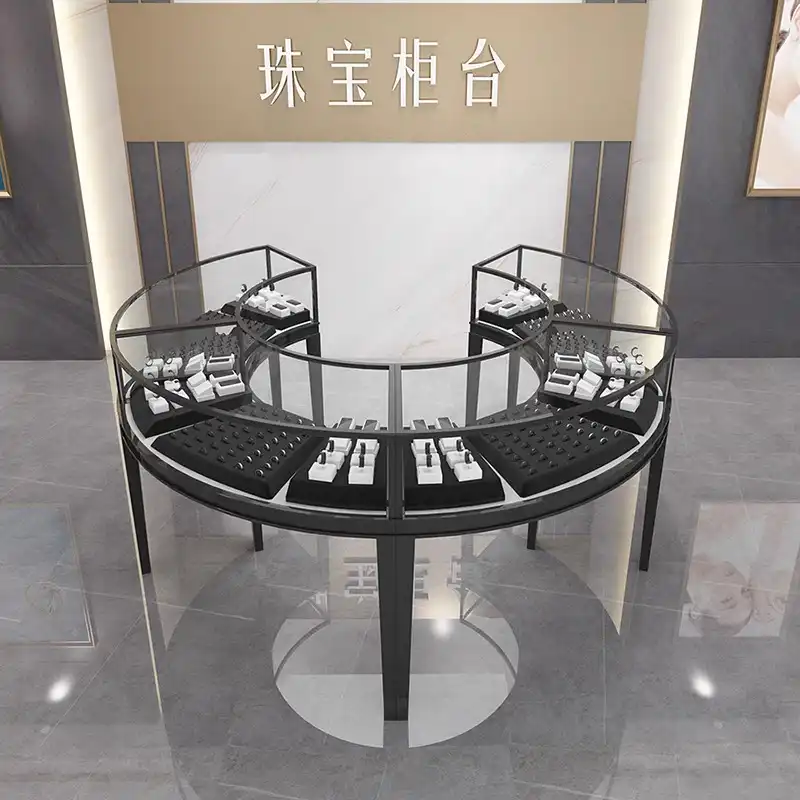 Hdd5f6ac2bcd641dc868361391b274b03D.jpg Modern Luxury Durable Stainless Steel MDF Glass Gold Metal Frame LED Light Jewelry Watch Display Showcase for Mall Retail Store - Image 1