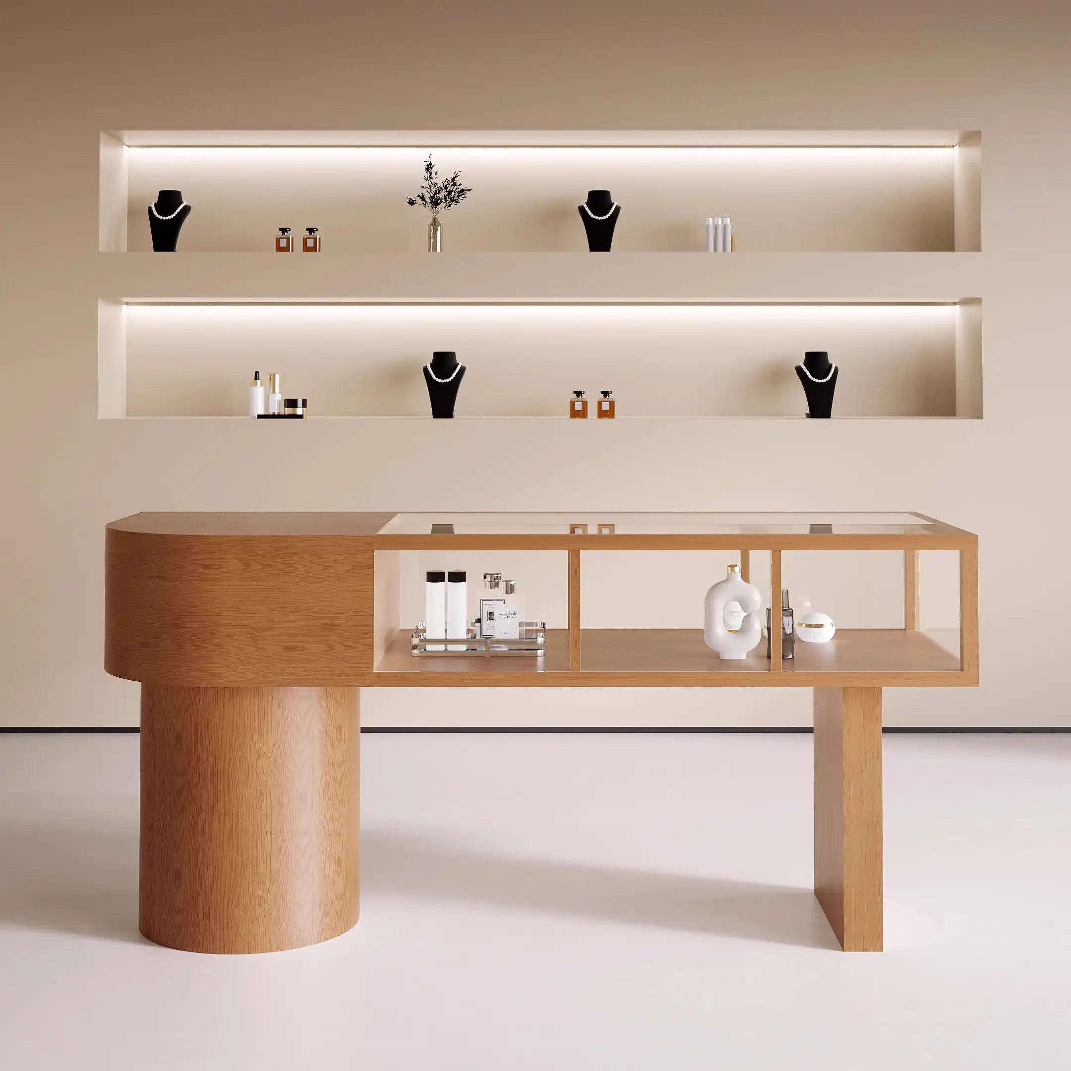 Hec956aba6c1c4d1db2200b29f2994524T.jpg Modern Style Glass Cabinet Display Case with LED Light Wholesale Jewelry Showcase for Mall Use Tea Set Island Table - Image 1
