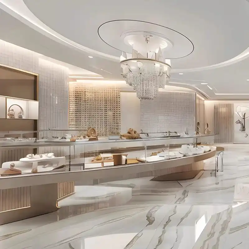 Hfc0ed4d8864a406a9cef8eb0e9e5658d7.jpg Customized LED MDF Display Cabinet for Jewelry Stores Including Jade Gold Silver Showcase Island Shelve Counter Retail Store - Image 1
