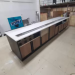 Industrial Style Coffee Shop. Bar. Illuminated Counter. Wall Mounted Iron Display Rack. Creative Red Wine Showcases. Customized photo review
