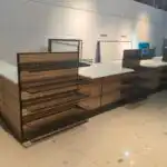 Industrial Style Coffee Shop. Bar. Illuminated Counter. Wall Mounted Iron Display Rack. Creative Red Wine Showcases. Customized photo review