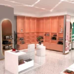 Double-Sided Acrylic Window Display Cabinet Wood-Made Supermarket Shelving for Skin Care Products Beauty Salon Cosmetics Storage