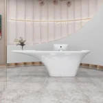 Modern White Spa Desk for Nail Beauty Salons Front Checkout Counter with Small Reception Table Made Wood Color Salon Front Desk