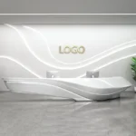 Company Exhibition Hall Painted Front Desk Hotel Curved Reception bar Beauty Salon Fashion Counter Display Cabinet Customization