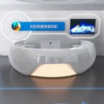 Custom Modern Design Luxury Curved Reception Desk Commercial Office Wooden Front Checkout Counter for Customer Service Reception