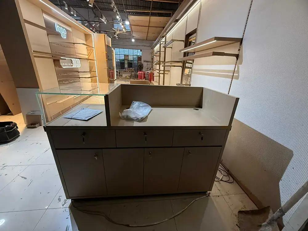 Clothingl retail display counter in store