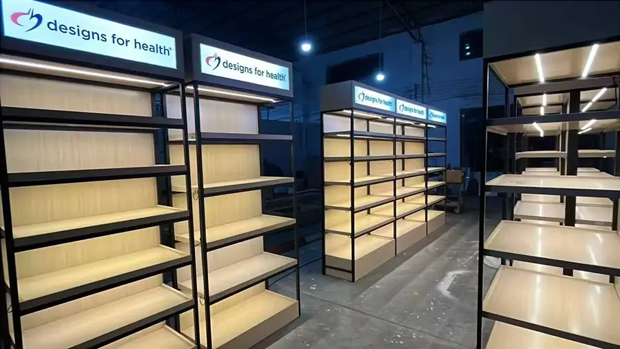 Empty shelves in a store interior